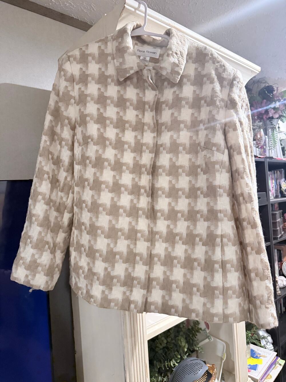Rena Rowan Women’s 14W Cream Taupe Geometric Jacquard Jacket Plus Size